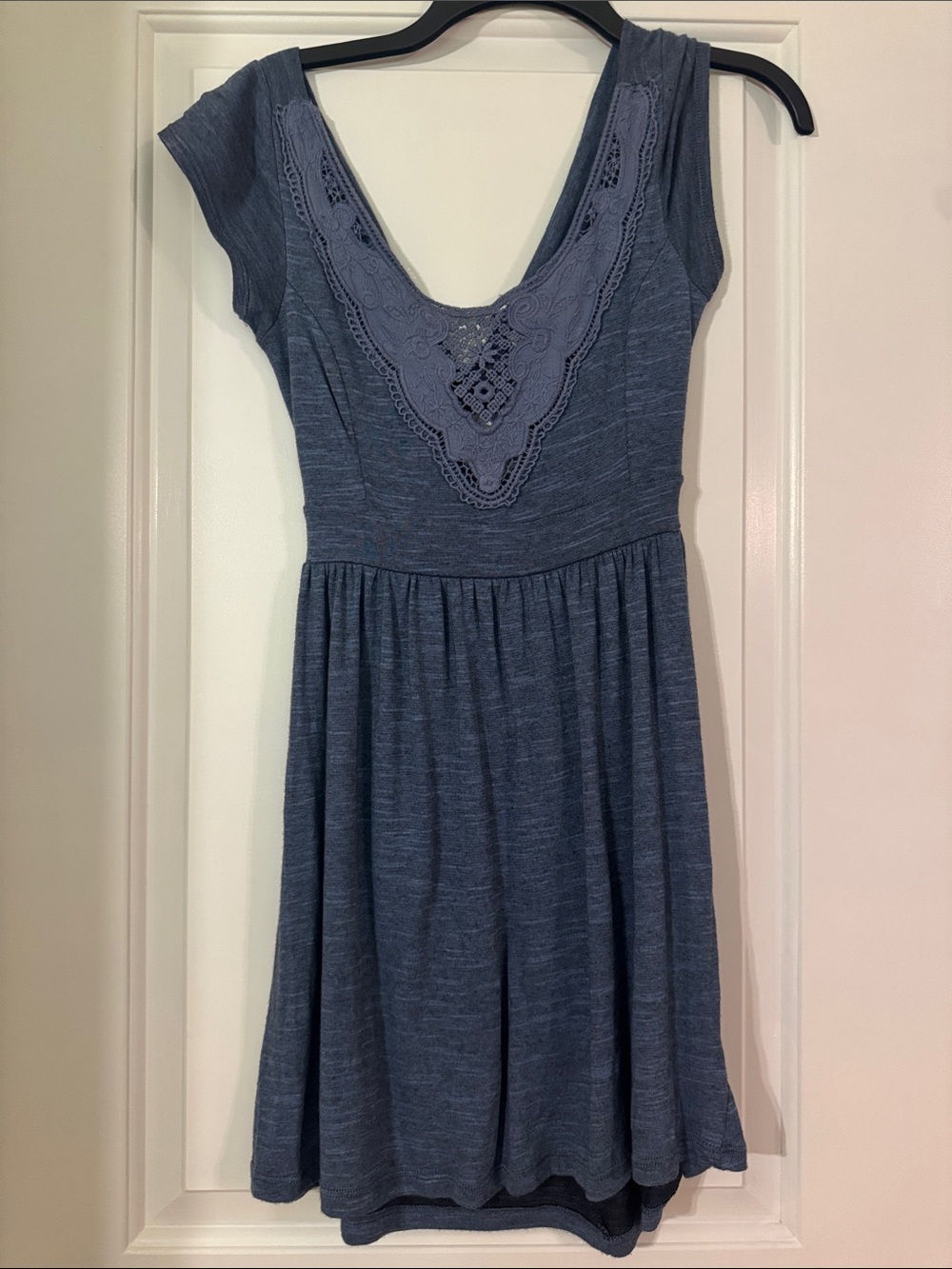 UO Pins and Needles- Blue Scoop Neck Lace-Trim Women's Dress